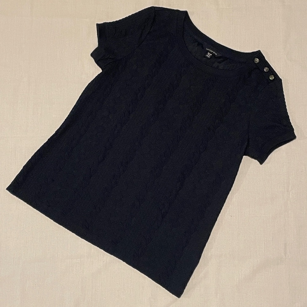 Lands' End Navy Cableknit Short Sleeve Crewneck Sweater
